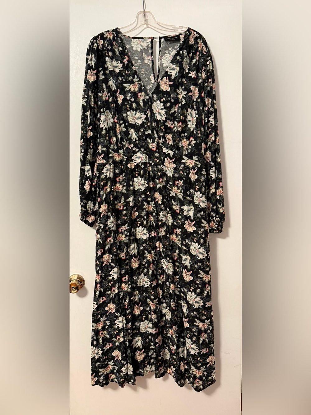 Women’s Black Floral Long Sleeve Maxi Dress Lane Bryant Plus 20 Smocked Fall